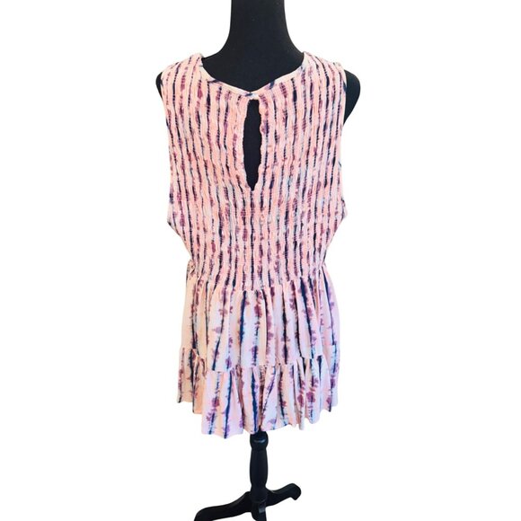 Torrid Sleeveless Smocked Tie-Dye Tiered Top Plus Size 3X Pink Feminine Cottage - Picture 3 of 11